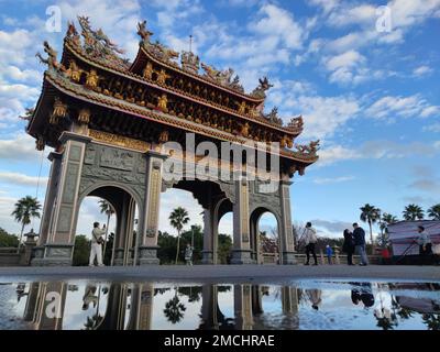 Zhulinshan Temple in Linkou, 22 Feb, 2023: The Lunar New Year`s Day when the crowds are still lively at Zhulinshan Temple in Linkou, New Taipei City, Stock Photo